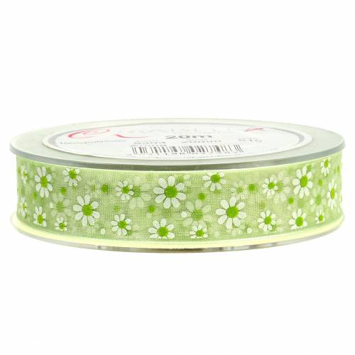 Floristik24 Organza lint groen met bloemen 20mm 20m