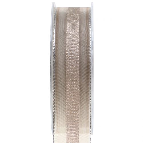 Floristik24 Organza lint met streeppatroon bruin 25mm 20m