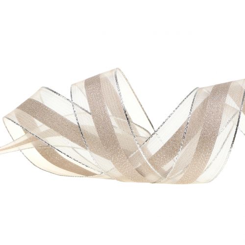 Floristik24 Organza lint met streeppatroon bruin 25mm 20m