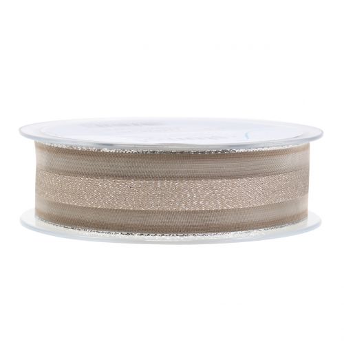 Floristik24 Organza lint met streeppatroon bruin 25mm 20m