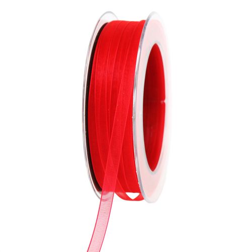 Artikel Organza lint met zelfkant rood 7mm 50m