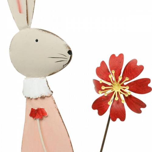 Artikel Paasdecoratie, metalen konijntje, lentedecoratie, paashaas met bloem 61cm