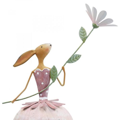 Floristik24 Paasdecoratie metalen decoratie Paashaas met kleurrijke bloem H52cm