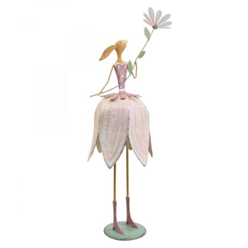 Floristik24 Paasdecoratie metalen decoratie Paashaas met kleurrijke bloem H52cm