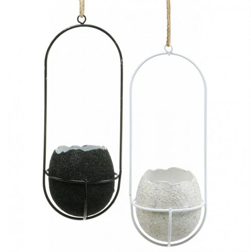 Artikel Paasdecoratie om op te hangen, eierschaal om te planten, lentedecoratie zwart/wit H24cm 4 st