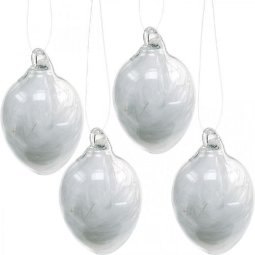 Floristik24 Paasdecoratie om op te hangen, glazen ei met veren, mini paasei, lentedecoratie 8 stuks