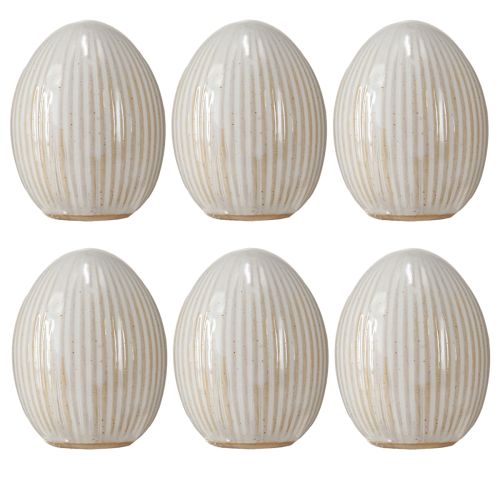Artikel Paaseieren Keramiek Decoratief Ei met Groeven Wit Grijs 5×6cm 6st
