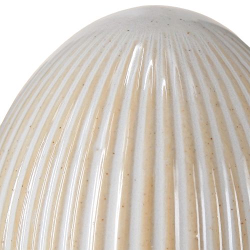 Artikel Paaseieren met groeven Keramiek Decoratief Ei Wit Grijs 7,5×9cm 4 stuks
