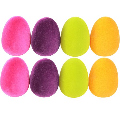 Artikel Paaseieren om op te hangen gevlokt 4 kleuren 9,5 cm 8 st