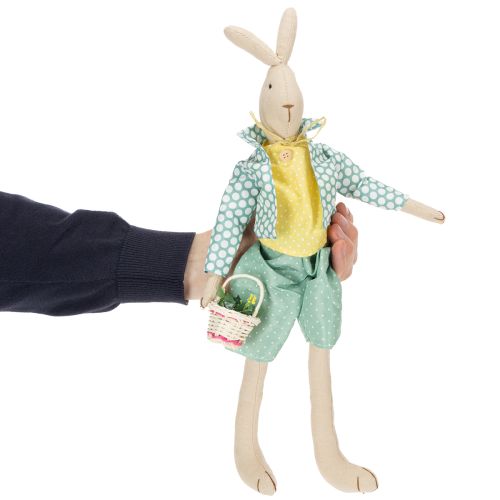Artikel Paashaas van stof, konijn met kleren, paasdecoratie, jong konijn H46cm