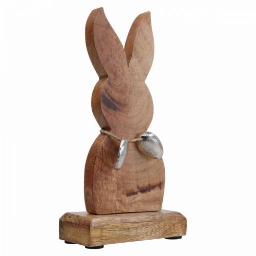 Artikel Paashaas hout met eieren metaal, tafeldecoratie Pasen H20.5cm