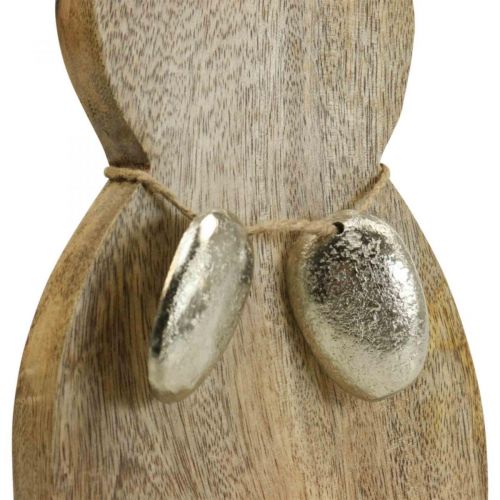 Artikel Paashaas hout met metalen eieren, paastafeldecoratie H31cm