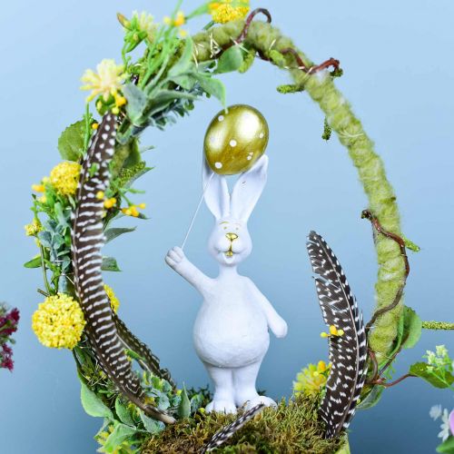 Floristik24 Paashaas met ballon staand wit goud H18cm 2st