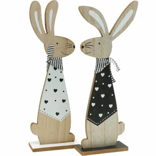 Floristik24 Paashaas zwart-wit standaard Paasdecoratie houten konijnenfiguur set van 2