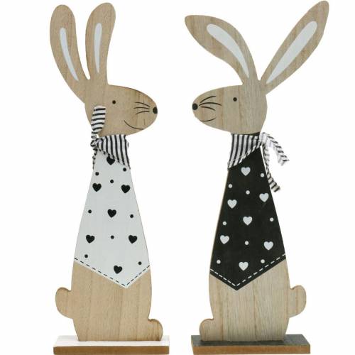 Floristik24 Paashaas zwart-wit standaard Paasdecoratie houten konijnenfiguur set van 2
