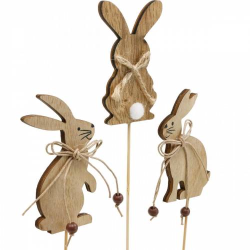Floristik24 Paashaas op stok decoratieve plug konijnen hout natuurlijke paasdecoratie 24 st