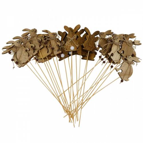 Floristik24 Paashaas op stok decoratieve plug konijnen hout natuurlijke paasdecoratie 24 st