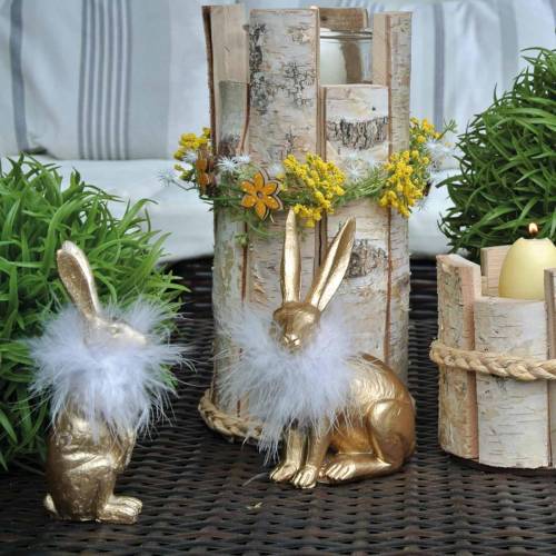 Floristik24 Paashaas met Veer Boa Lente Decoratie Konijntje Gouden Pasen Decoratie