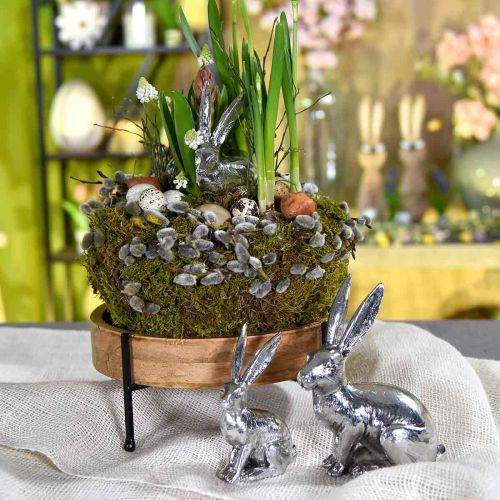 Floristik24 Paashaas zittend zilveren konijntje figuur tafeldecoratie Pasen 16.5cm