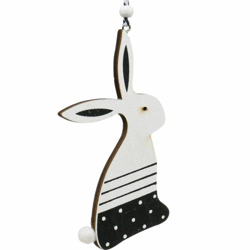 Artikel Paashaas om op te hangen zwart wit houten deco konijntje pasen deco 12st