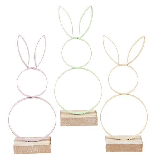 Floristik24 Paashaas Decoratie Metaal Hout Geel Mint Roze H21cm 3st
