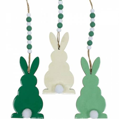 Floristik24 Paashazen om op te hangen, lenteversieringen, hangers, decoratieve konijntjes groen, wit 3st