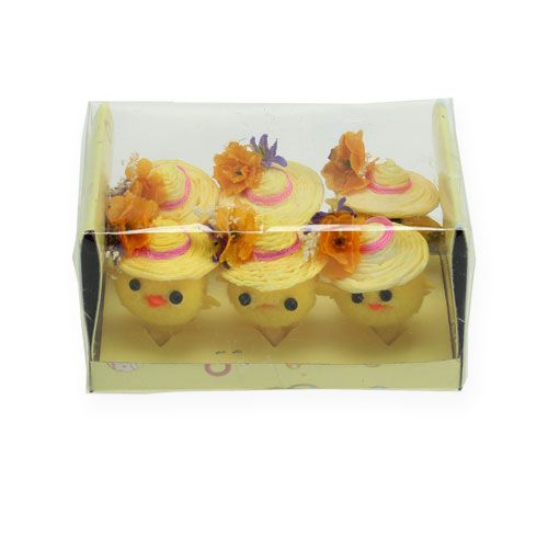 Floristik24 Paaskuiken met hoed geel 6cm 6st