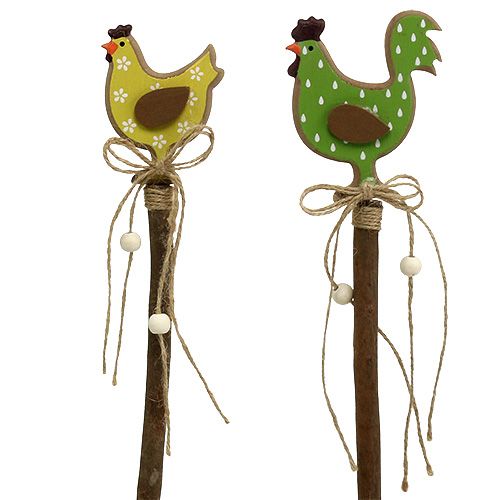 Floristik24 Easter plug kip geel, groen 8cm L36cm 6st