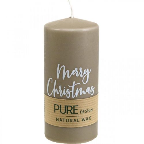 PURE stompkaarsen Merry Christmas 130/60mm wax bruin 4st