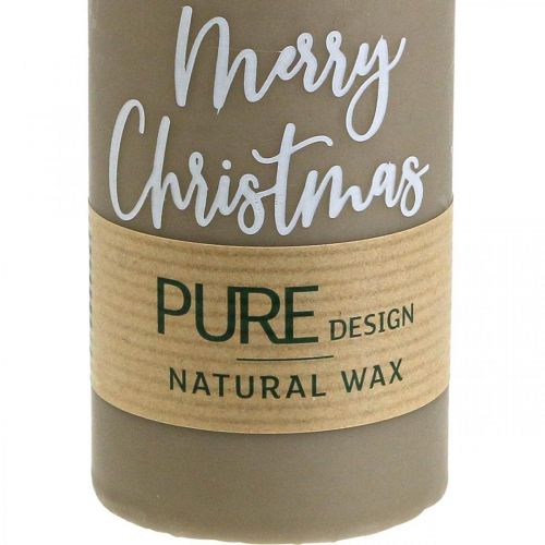 PURE stompkaarsen Merry Christmas 130/60mm wax bruin 4st