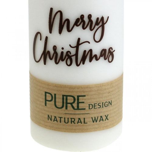 Floristik24 PURE stompkaarsen Merry Christmas 130/60mm wax wit 4st