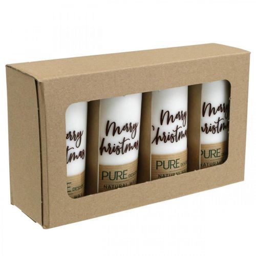 Floristik24 PURE stompkaarsen Merry Christmas 130/60mm wax wit 4st