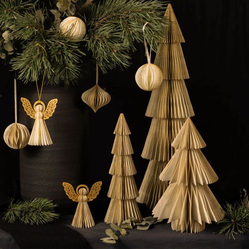 Floristik24 Papieren kerstboompapier Kerstboom crème, goud H60cm