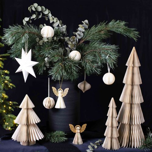 Floristik24 Papieren kerstboom papieren kerstboom wit, goud H60cm