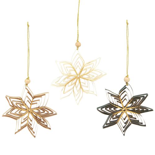 Papieren sterren kerstboomversiering wit bruin groen 10cm 6 st