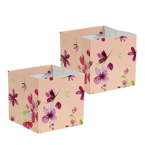 Floristik24 Papieren zak 10,5 cm x 10,5 cm roze met patroon 8 stks