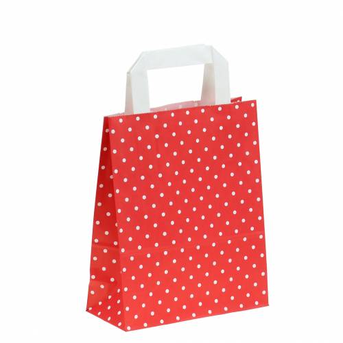 Floristik24 Papieren zak rood met stippen 18cm x 8cm x 22cm 25st