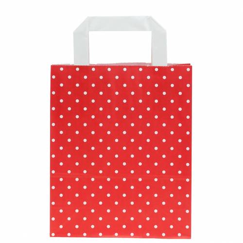 Floristik24 Papieren zak rood met stippen 18cm x 8cm x 22cm 25st