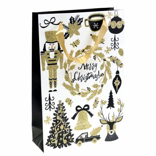 Floristik24 Geschenkzak papieren zak &quot;Merry Christmas&quot; goud glitter H30cm 2st