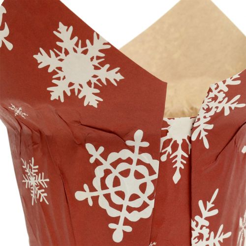 Artikel Papieren bloembakken met sneeuwvlokken rood-wit Ø9cm 12st