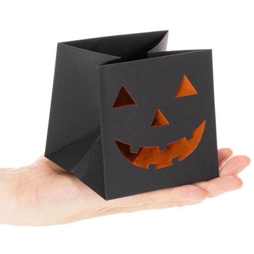 Bloempot in de vorm van een pompoengezicht van een papieren zak, Halloweenversiering, 10 cm, 6 stuks | Floristik24.nl