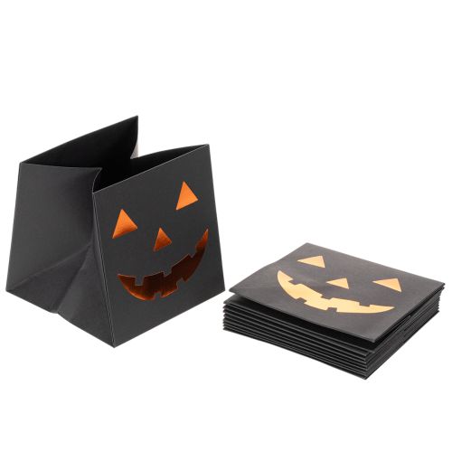 Bloempot in de vorm van een pompoengezicht van een papieren zak, Halloweenversiering, 10 cm, 6 stuks | Floristik24.nl