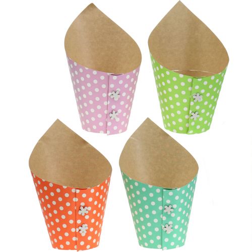 Papieren pot kleurrijk met stippen Ø12cm 8st