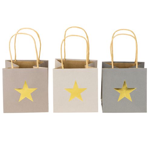 Artikel Papieren zakken met ster en handvat grijs assorti 10,5×10,5cm 9st