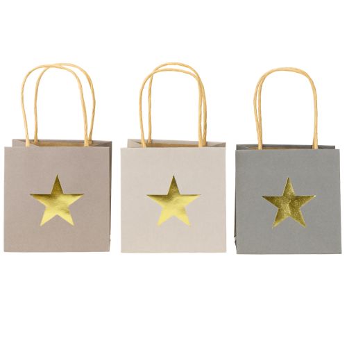Artikel Papieren zakken met ster en handvat grijs assorti 10,5×10,5cm 9st