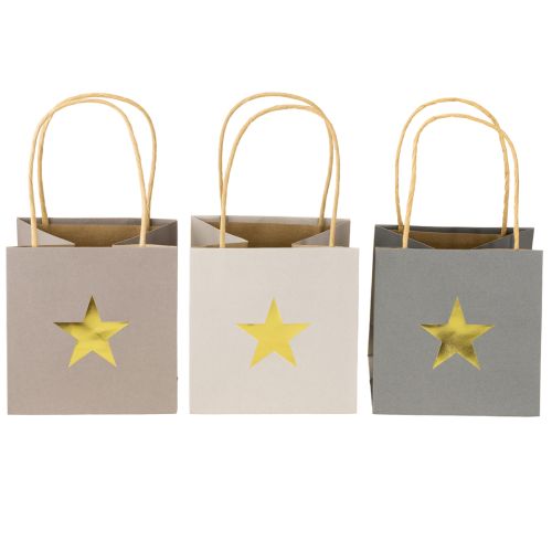 Floristik24 Papieren zakken met ster en handvat grijs geassorteerd 12×12×12cm 9 stuks