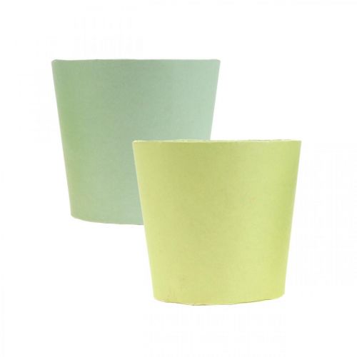 Artikel Papieren pot, mini bloempot, cachepot blauw/groen Ø9cm H7.5cm 4st