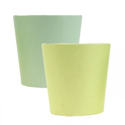 Artikel Papieren pot, cachepot, plantenbak blauw/groen Ø11cm H10cm 4st
