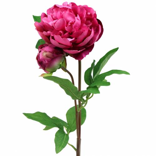 Pioen kunstbloem met bloesem en knop paars magenta 68cm