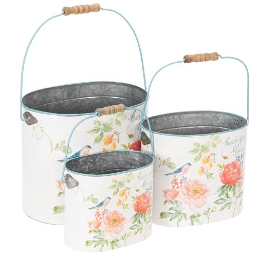 Ovale vintage bloempot voor lentedecoratie, metaal, 26/22/17 cm, set van 3 kopen | Floristik24.nl